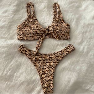 Leopard Front Tie High Waist Bikini